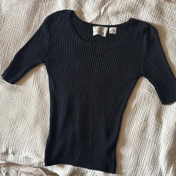 Vintage Ribbed Knit Tee 100% Silk - Picture 2 of 5